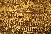 Luang Prabang, Laos - Wat Mai the gilded stucco engravings narrate the Vessantara Jataka, the penultimate rebirth as a human of the future Gotama Buddha. 